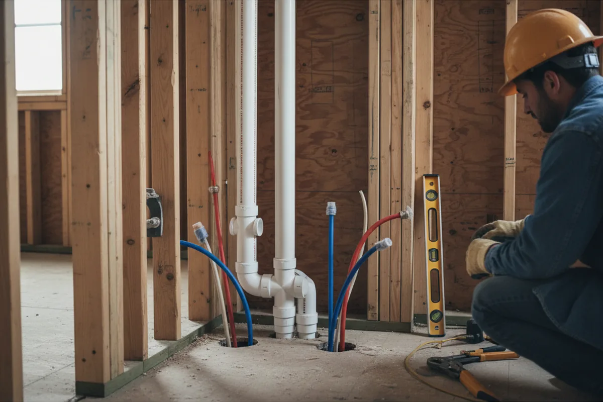 Drain and supply rough-in during Sump Pump Repair in Denmark