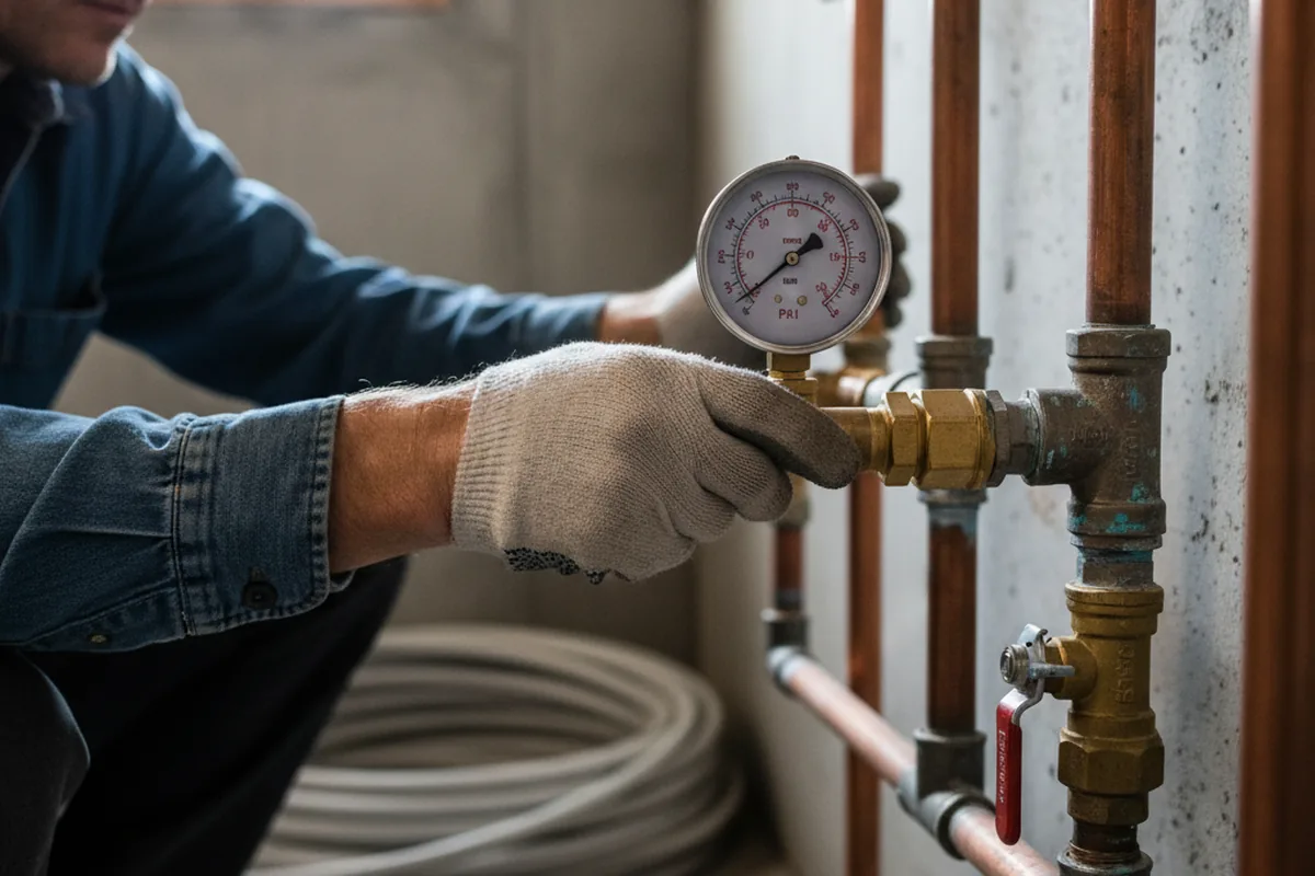 Pressure testing a repaired line during Water Line Repair in Denmark